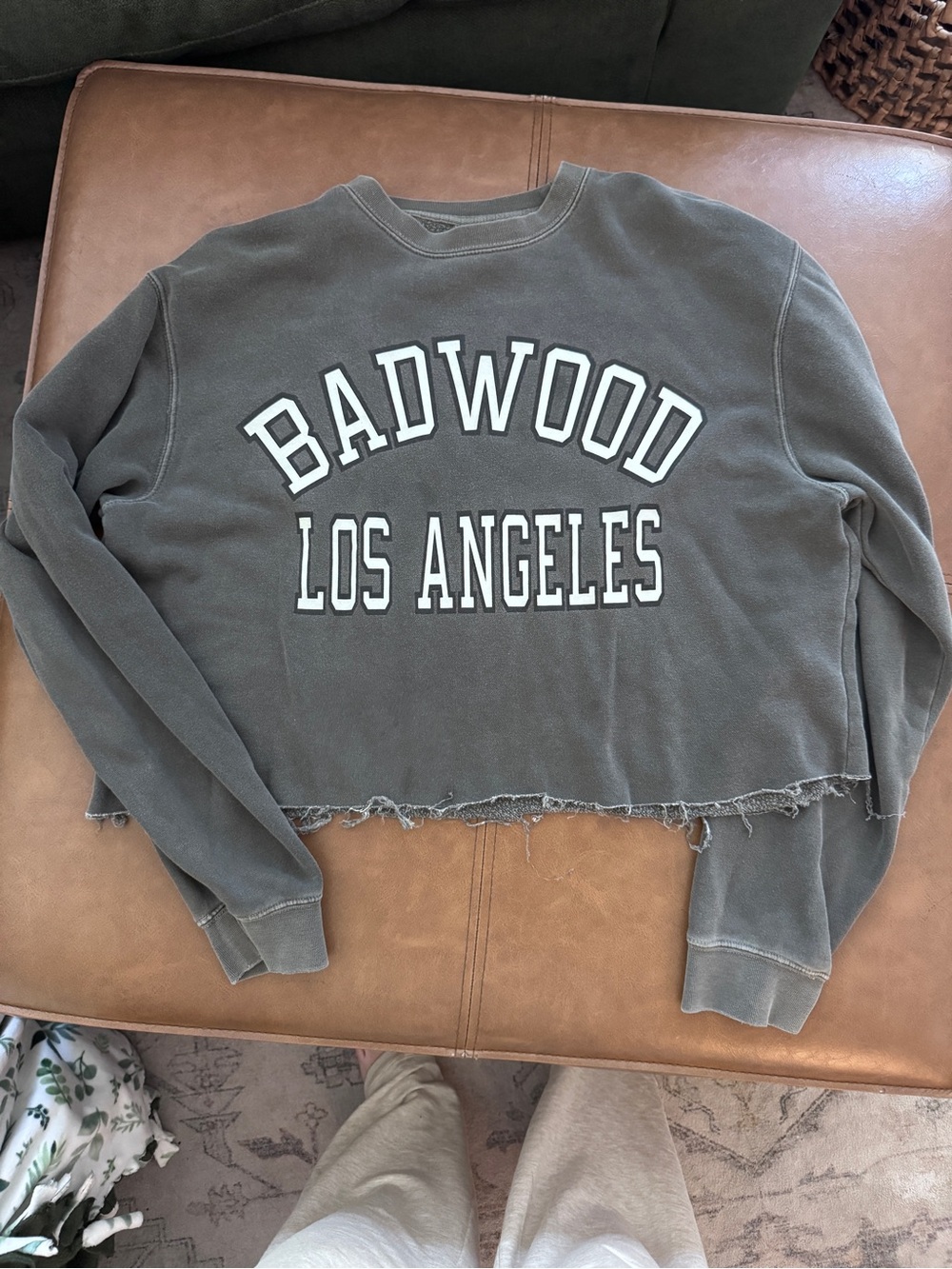 Badwood Los Angeles Grey Cropped Crewneck Sweater